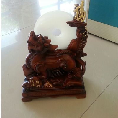 開業禮品爆款金福龍招財辟邪平安扣紅木紋創意家居擺件樹脂工藝品